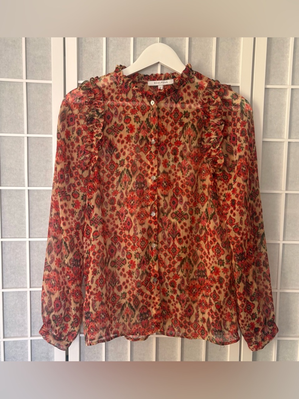 SCALPERS ROW Silk Ruffle Button-Front Blouse Size S Small